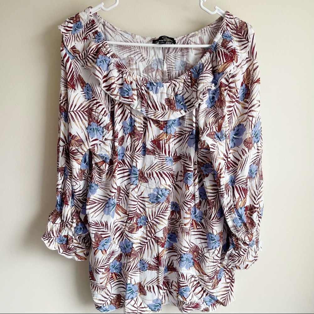 Suzanne Betro Tropical Ruffle Off Shoulder Blouse
